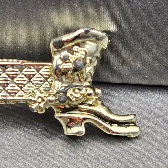 VTG Mens Western Cowboy Boot Tie Clip 2" Silver Tone Etched Diamond Accents - Picture 2 of 4